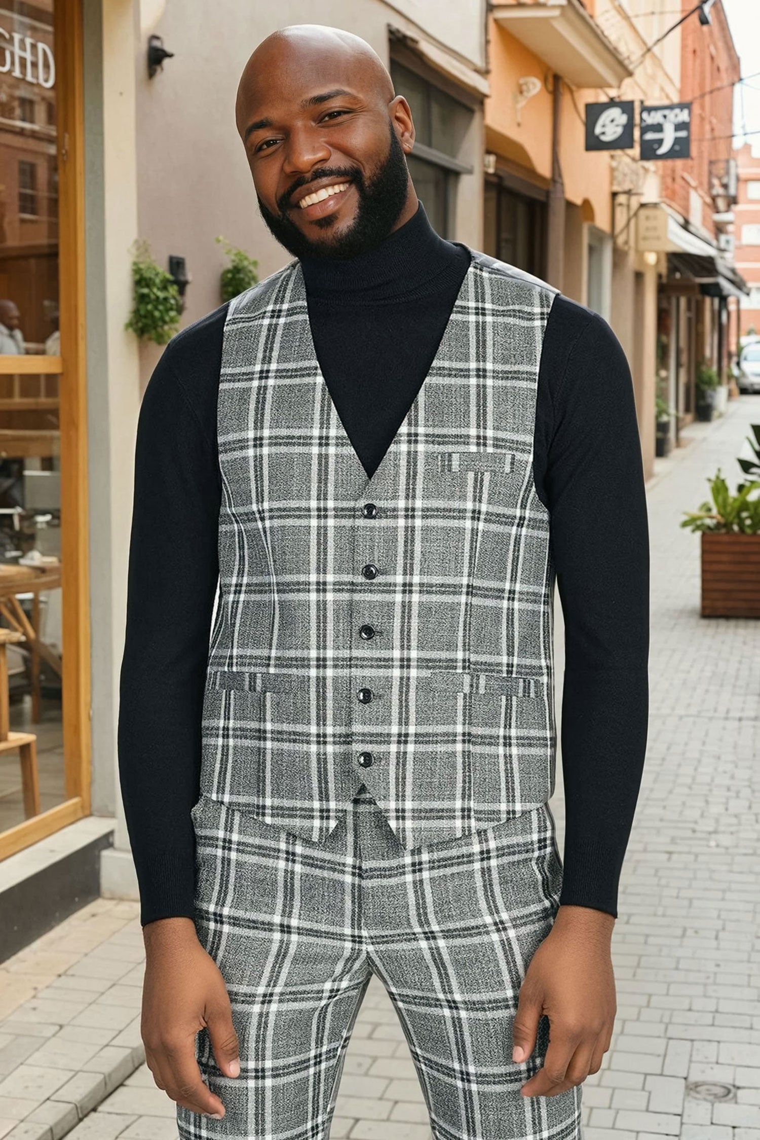 Barabas Men's Checkered Plaid Gold Silver Dress vest 2VP187 Gold Grey