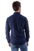 BARABAS Men's Lace See Through Stretch Sheer Long Sleeve Shirts 3B25 #Color_Navy