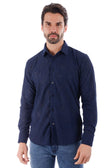 BARABAS Men's Lace See Through Stretch Sheer Long Sleeve Shirts 3B25 #Color_Navy