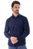 BARABAS Men's Lace See Through Stretch Sheer Long Sleeve Shirts 3B25 #Color_Navy