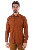 BARABAS Men's Lace See Through Stretch Sheer Long Sleeve Shirts 3B25 #Color_Nutshell
