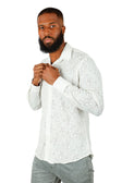 BARABAS Men's Lace See Through Stretch Sheer Long Sleeve Shirts 3B25 #Color_White