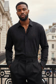 BARABAS Men's Lace See Through Stretch Sheer Long Sleeve Shirts 3B25 #Color_Black