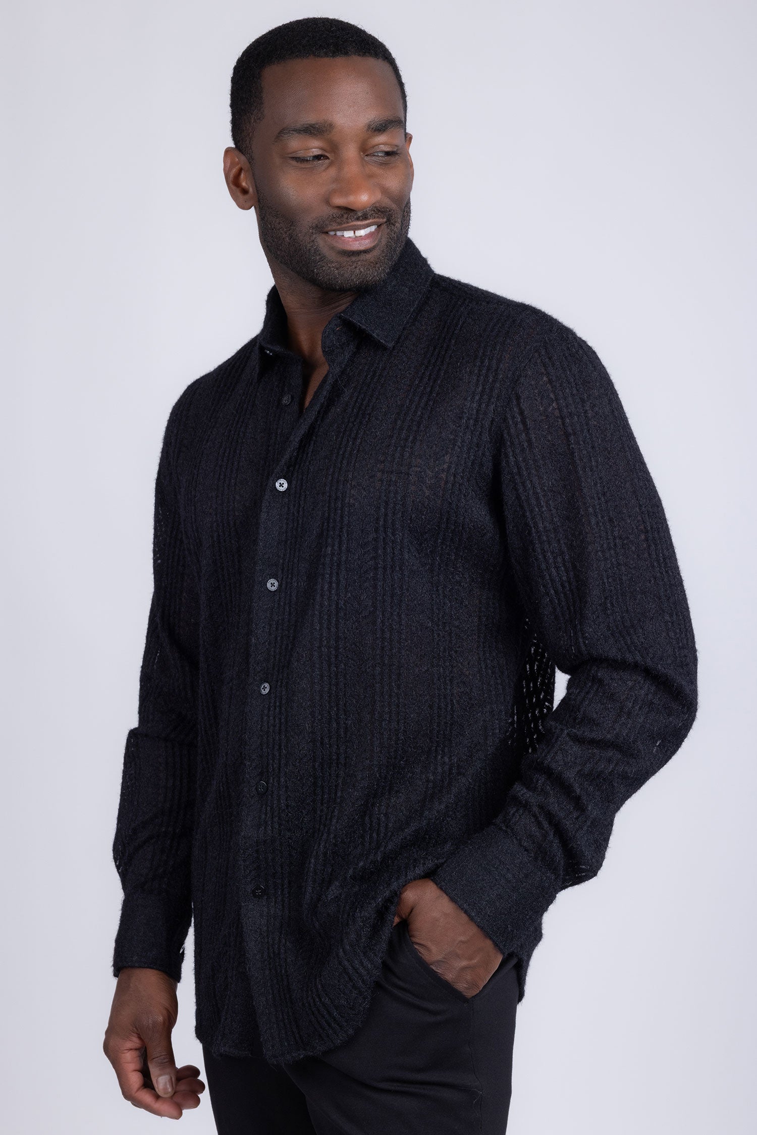 BARABAS Men's Cable Knit Wool Stretch Soft Long Sleeve Shirts 3B26 Black