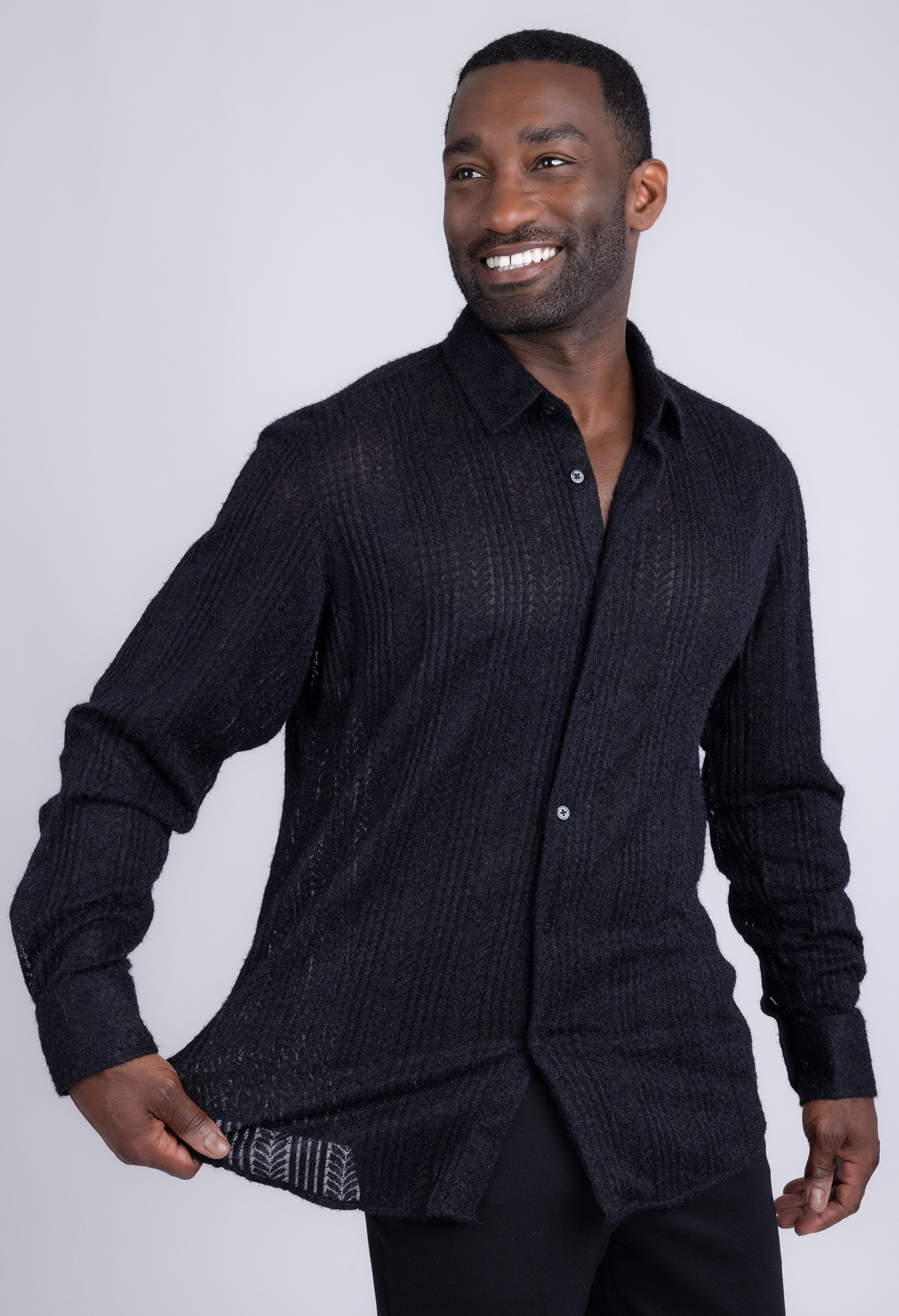 BARABAS Men's Cable Knit Wool Stretch Soft Long Sleeve Shirts 3B26 Black