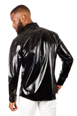 BARABAS Men's Shiny Metallic Stretch Long Sleeve Shirts 3B28 #Color_Black