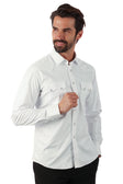 BARABAS Men's Shiny Metallic Stretch Long Sleeve Shirts 3B28 #Color_White