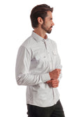 BARABAS Men's Shiny Metallic Stretch Long Sleeve Shirts 3B28 #Color_White