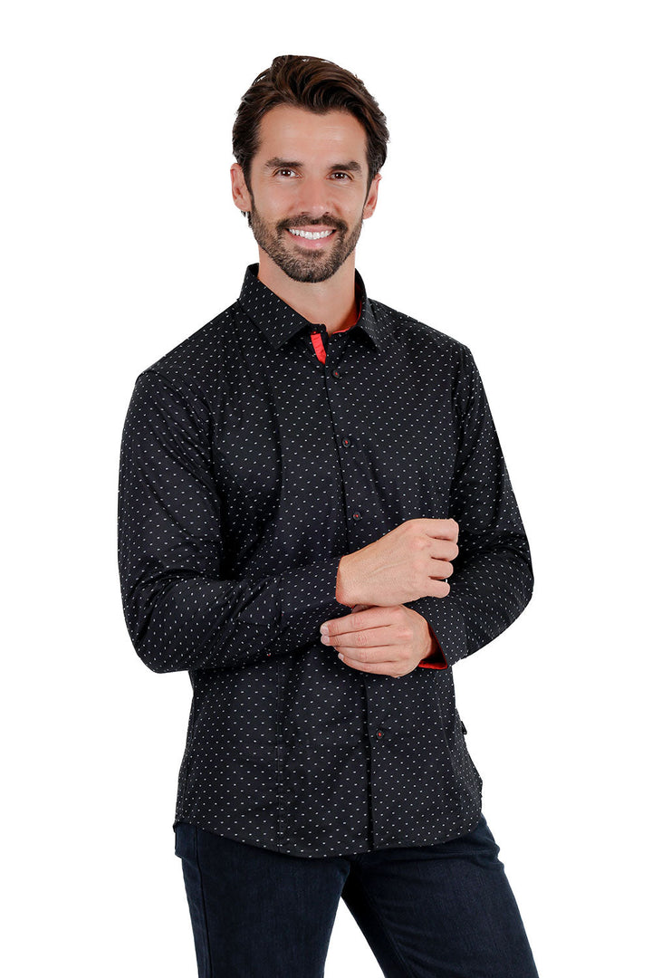 BARABAS Men's Solid Color Polka Dot Print Long Sleeve Shirts 3B358 Black