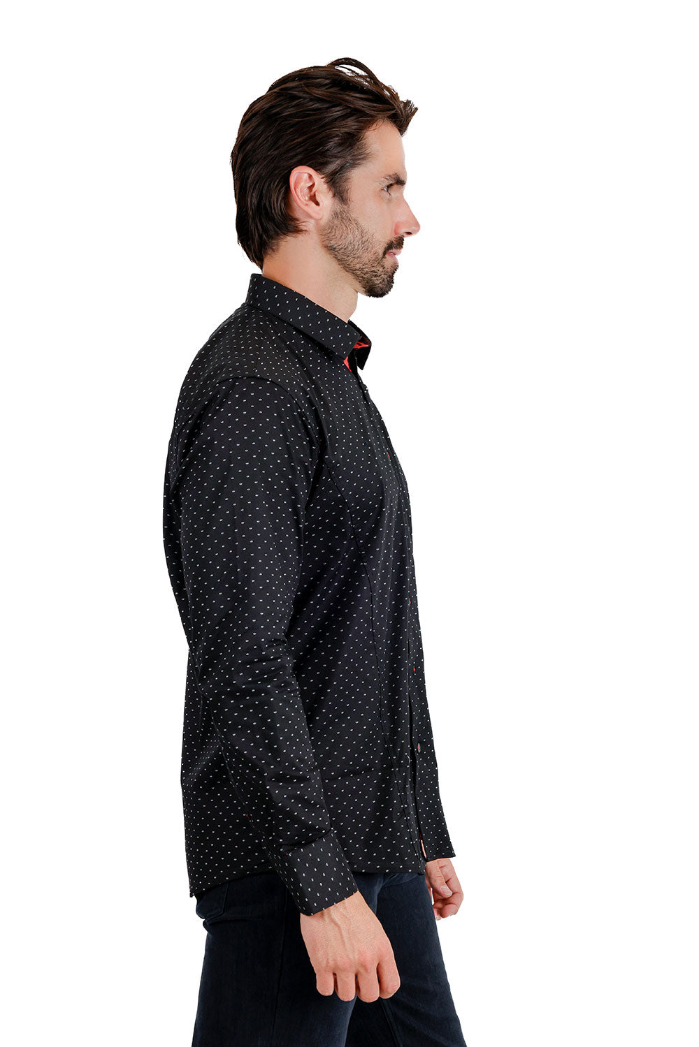 BARABAS Men's Solid Color Polka Dot Print Long Sleeve Shirts 3B358 Black