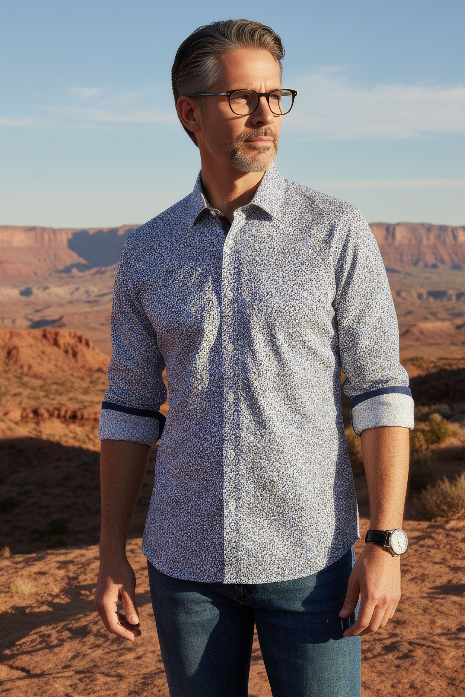 BARABAS Men's Floral Petals Print Long Sleeve Shirts 3B360 Blue