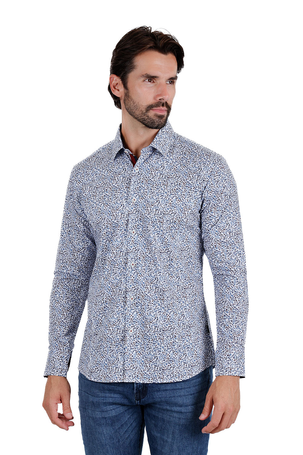 BARABAS Men's Floral Petals Print Long Sleeve Shirts 3B360 Blue