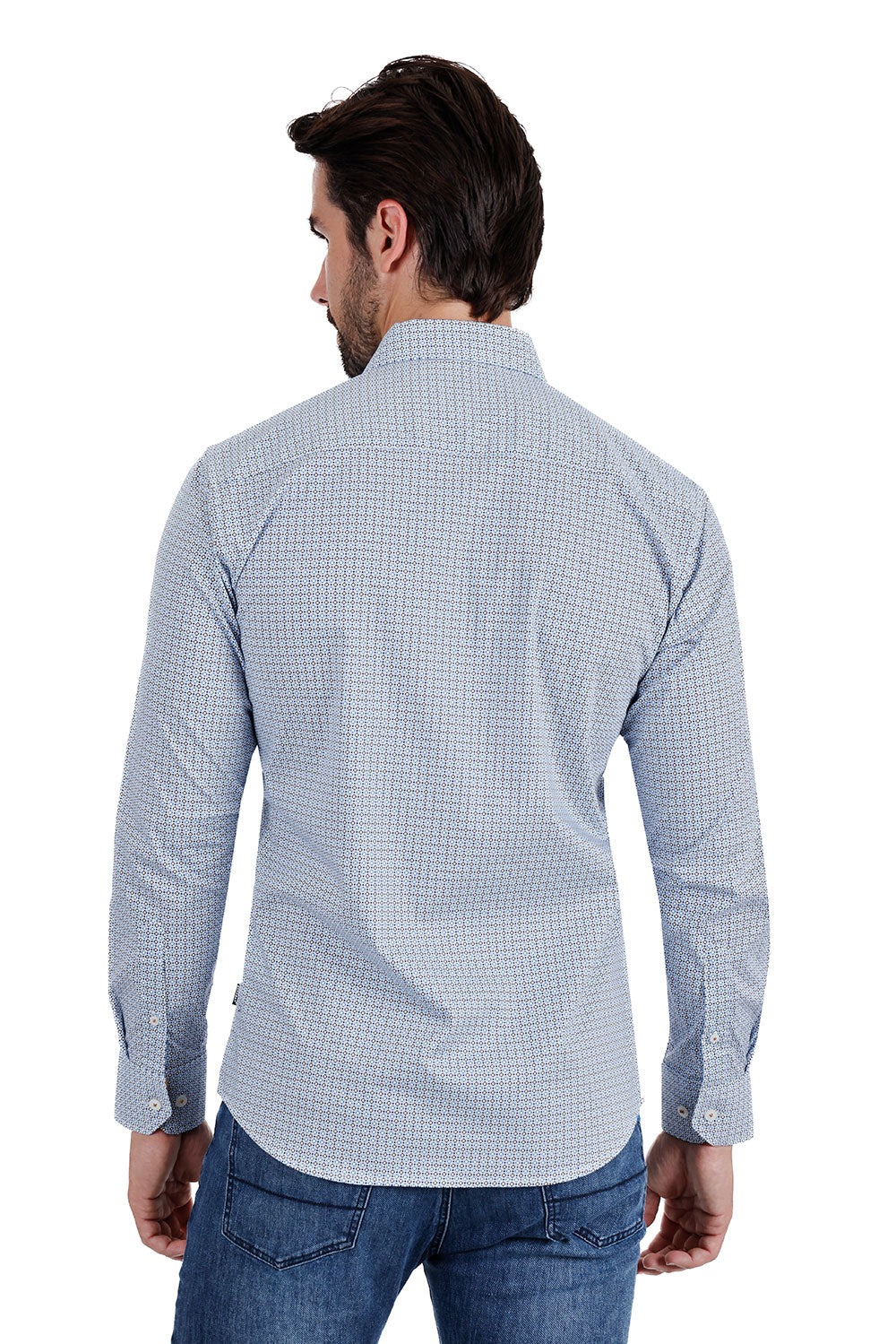 BARABAS Men's Printed Floral Semi-Stretch Long Sleeve Shirts 3B361 Blue