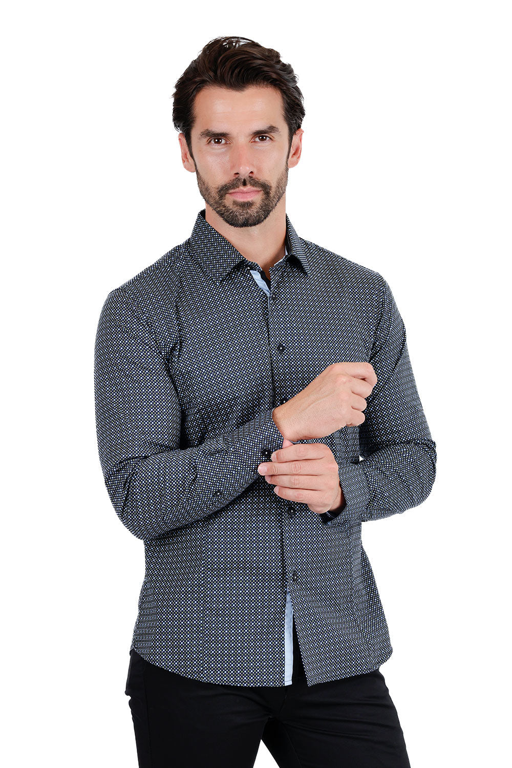 BARABAS Men's Diamond Print Semi-Stretch Long Sleeve Shirts 3B362 Gray