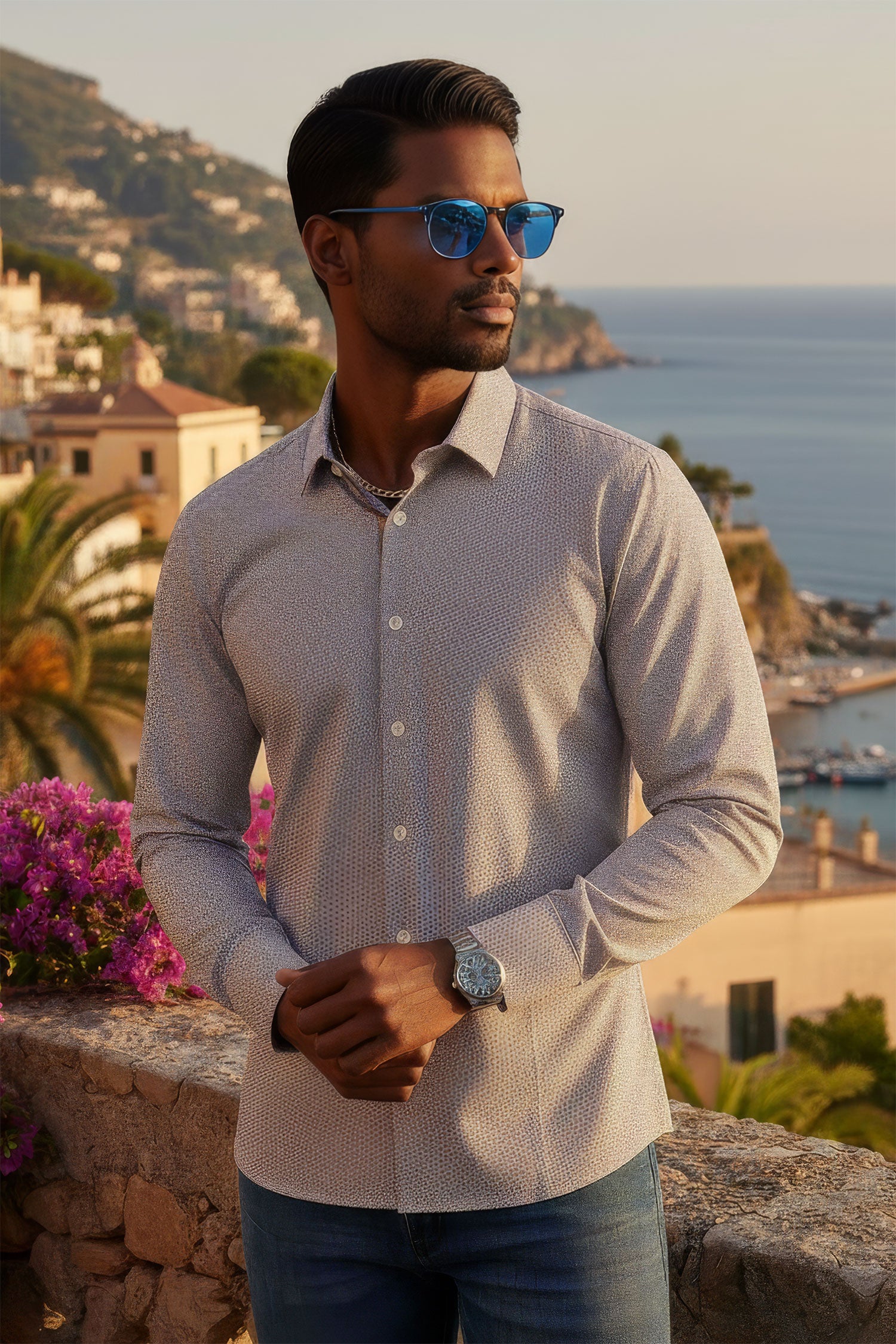 BARABAS Men's Printed Geometric Cotton Long Sleeve Shirts 3B363
