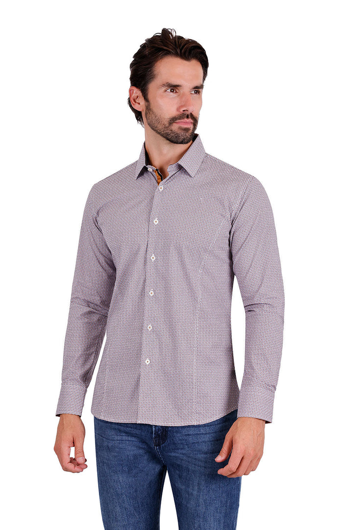 BARABAS Men's Printed Geometric Cotton Long Sleeve Shirts 3B363