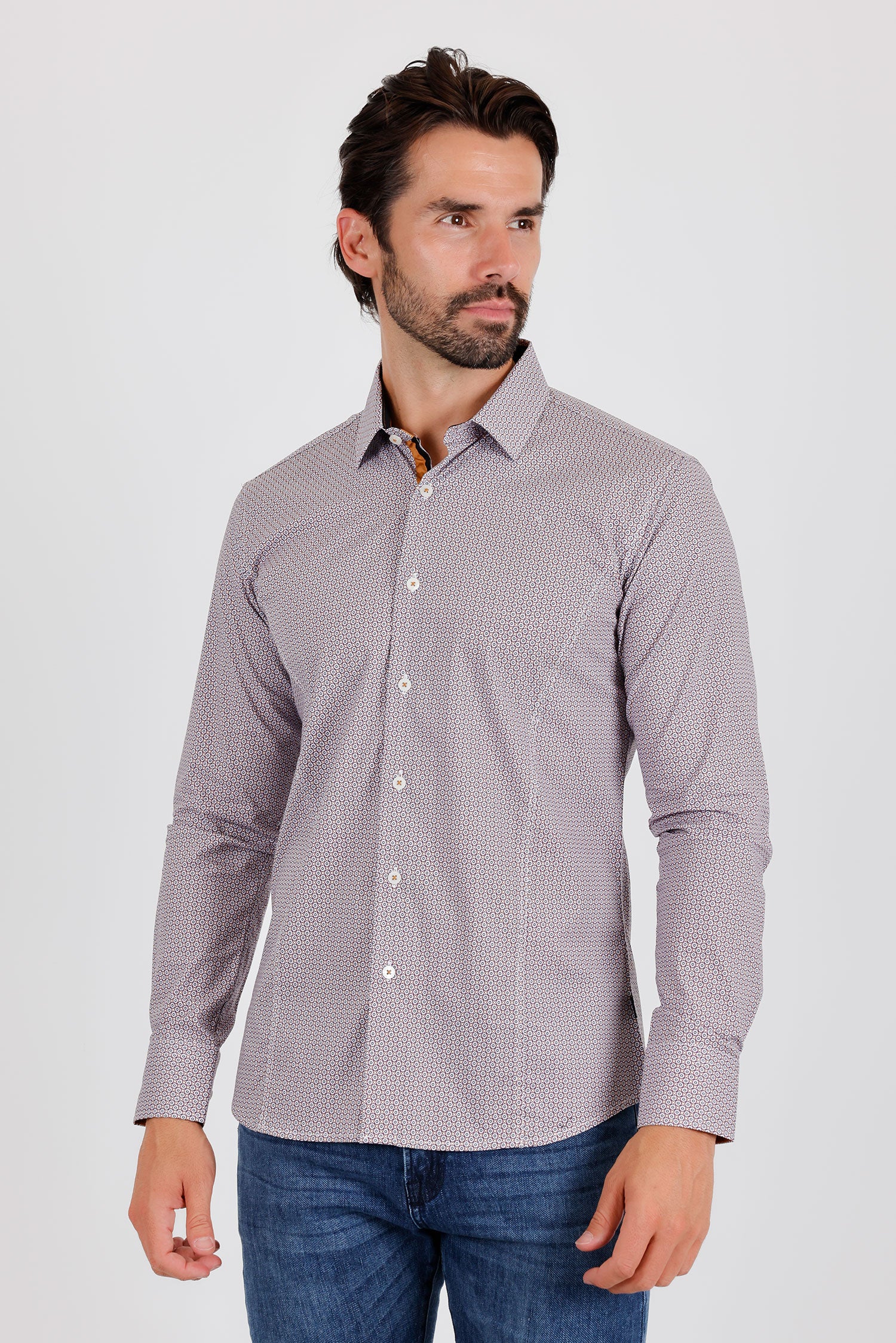 BARABAS Men's Printed Geometric Cotton Long Sleeve Shirts 3B363
