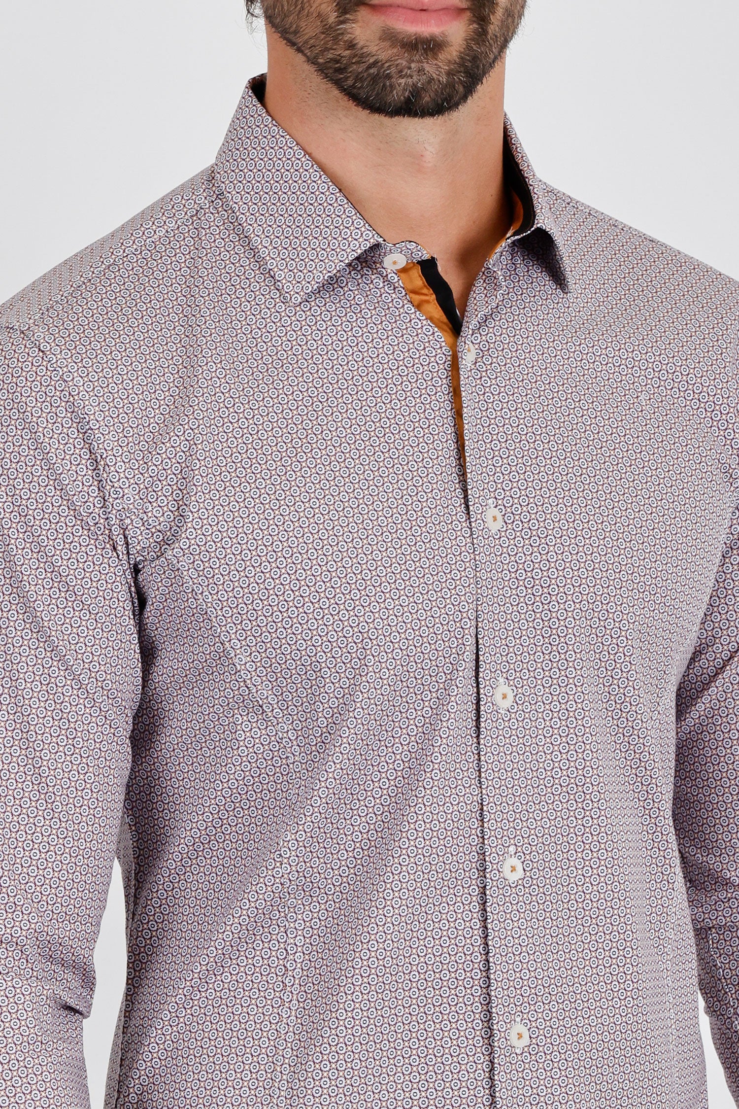 BARABAS Men's Printed Geometric Cotton Long Sleeve Shirts 3B363