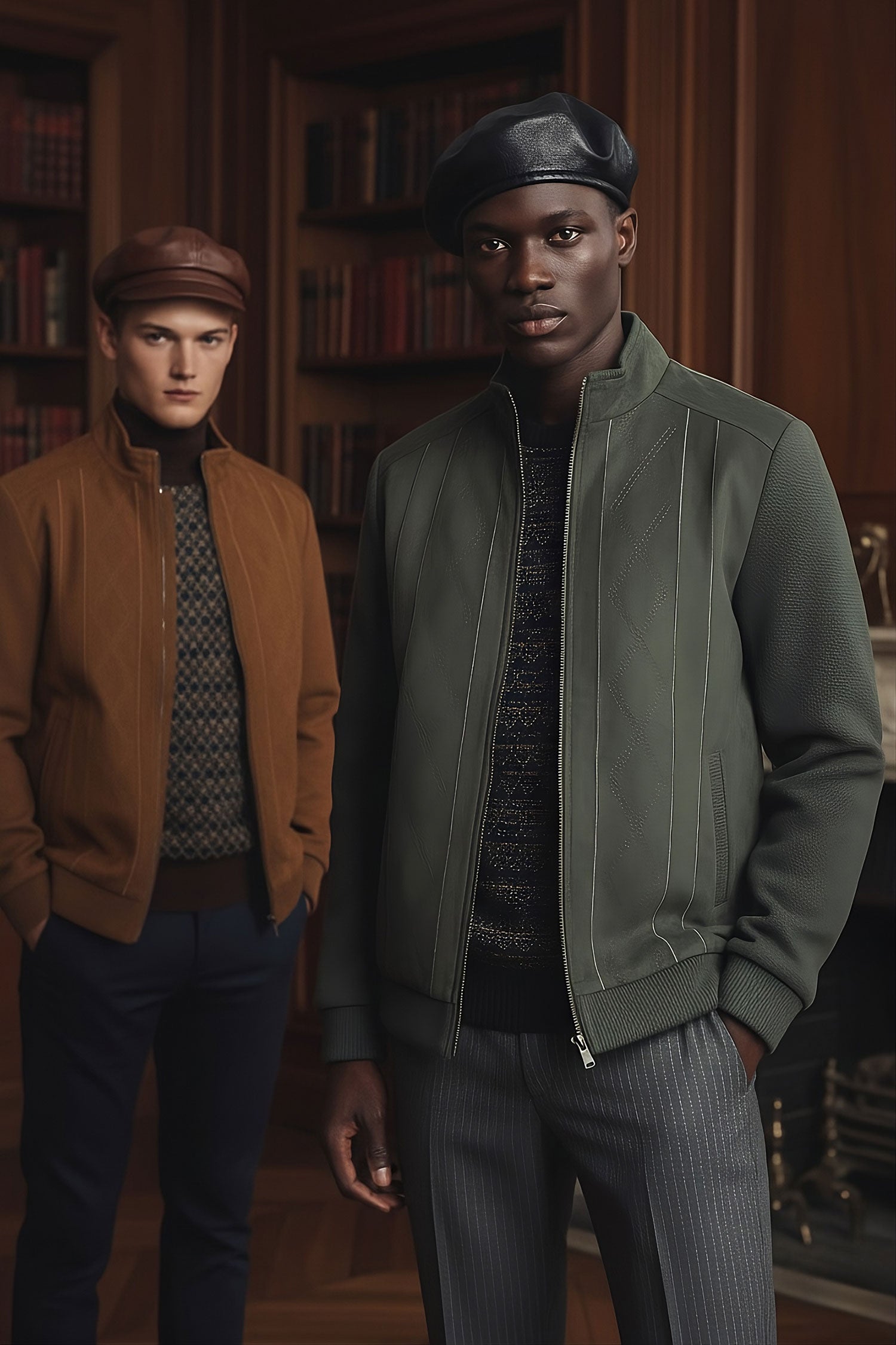 Barabas Men's Velvet Warm Bomber Varsity Jacket 3BH83 Olive