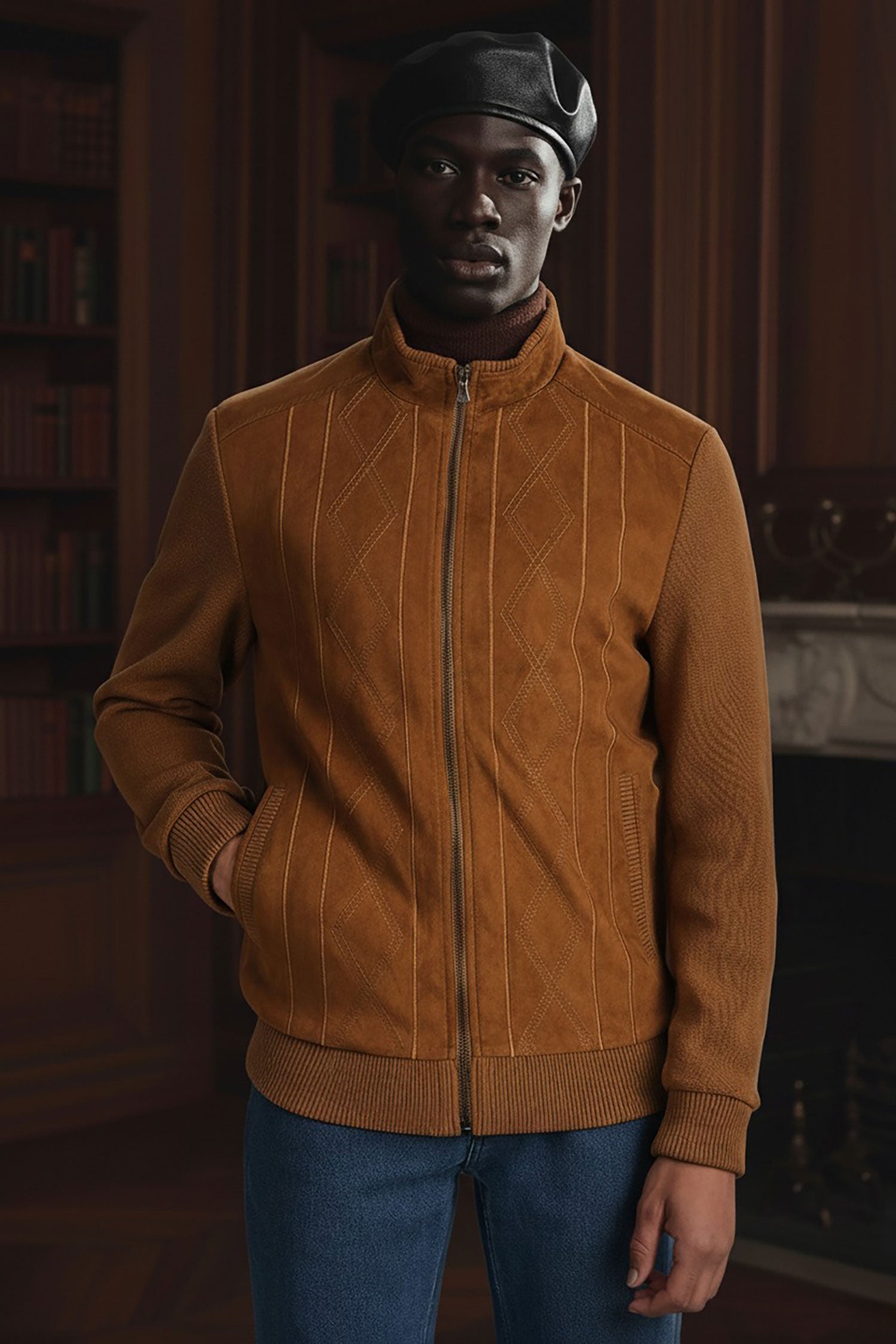 Barabas Men's Velvet Warm Bomber Varsity Jacket 3BH83 Camel