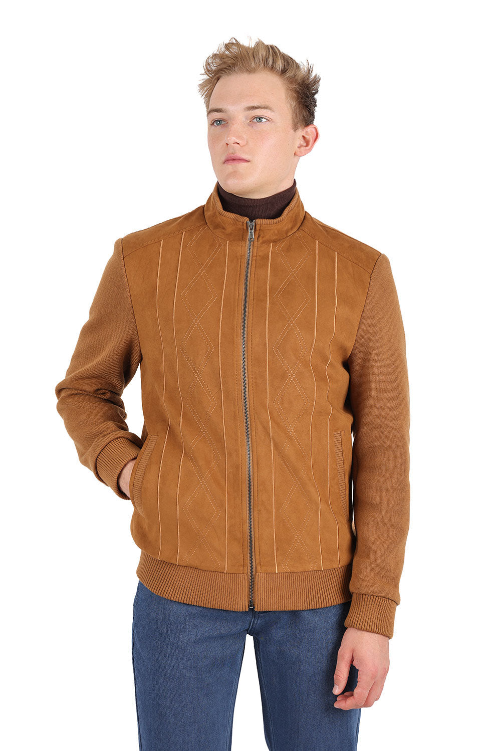 Barabas Men's Velvet Warm Bomber Varsity Jacket 3BH83 Camel