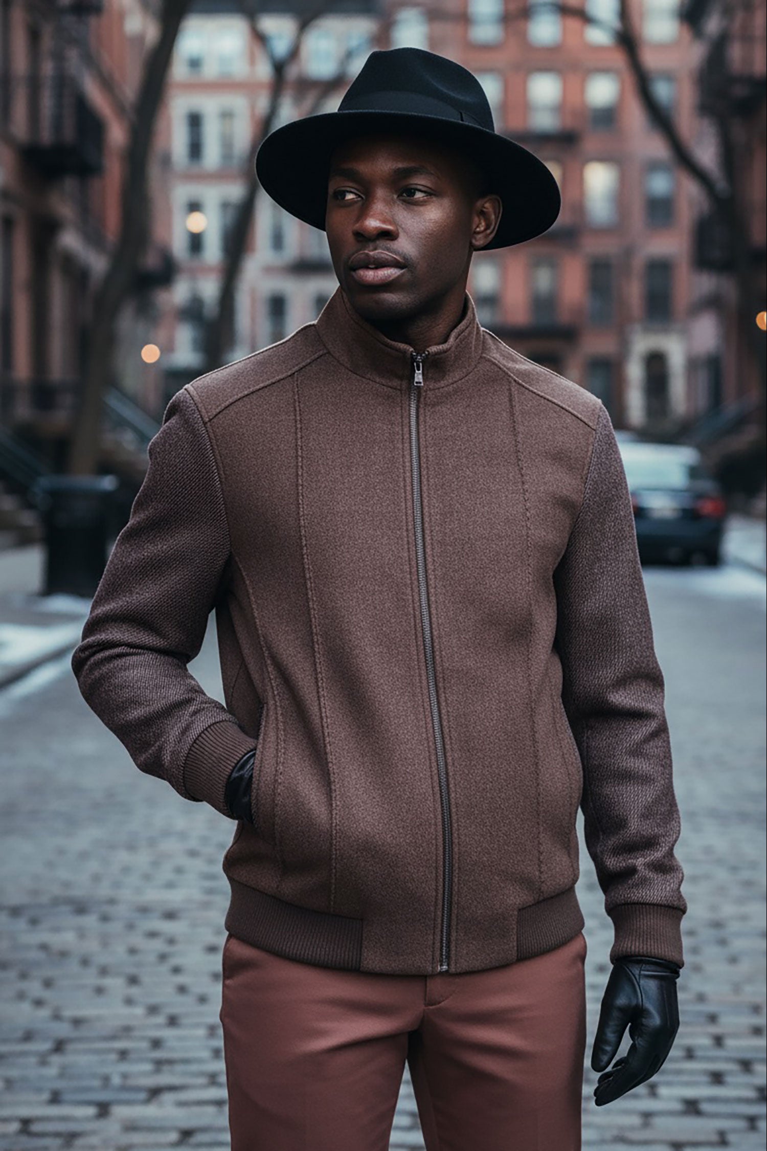 Barabas Men's Suede Warm Comfortable Varsity Jacket 3BH84 Brown