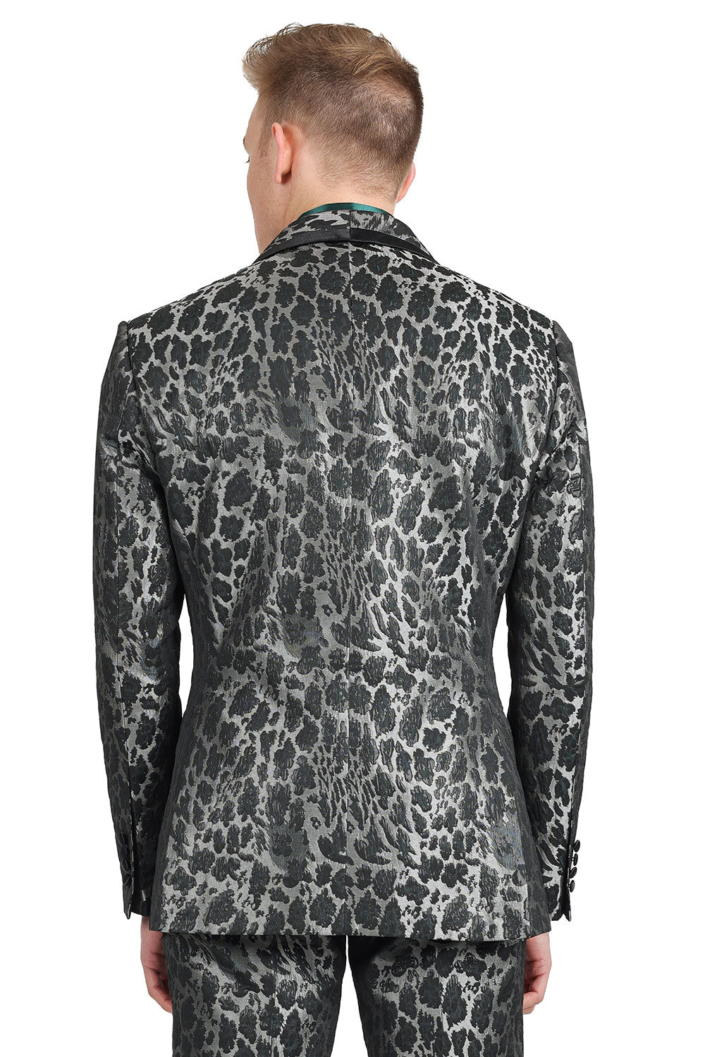 BARABAS Men's Metallic Leopard Animal Printed Shawl Lapel Blazer 3BL01 Black