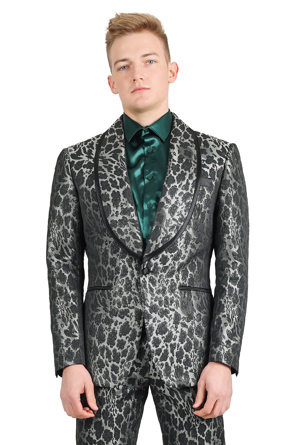 BARABAS Men's Metallic Leopard Animal Printed Shawl Lapel Blazer 3BL01 Black