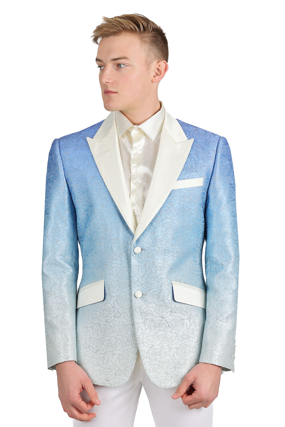 BARABAS Men's Two-Tone Floral Pattern Design Notched Blazer 3BL02 Blue