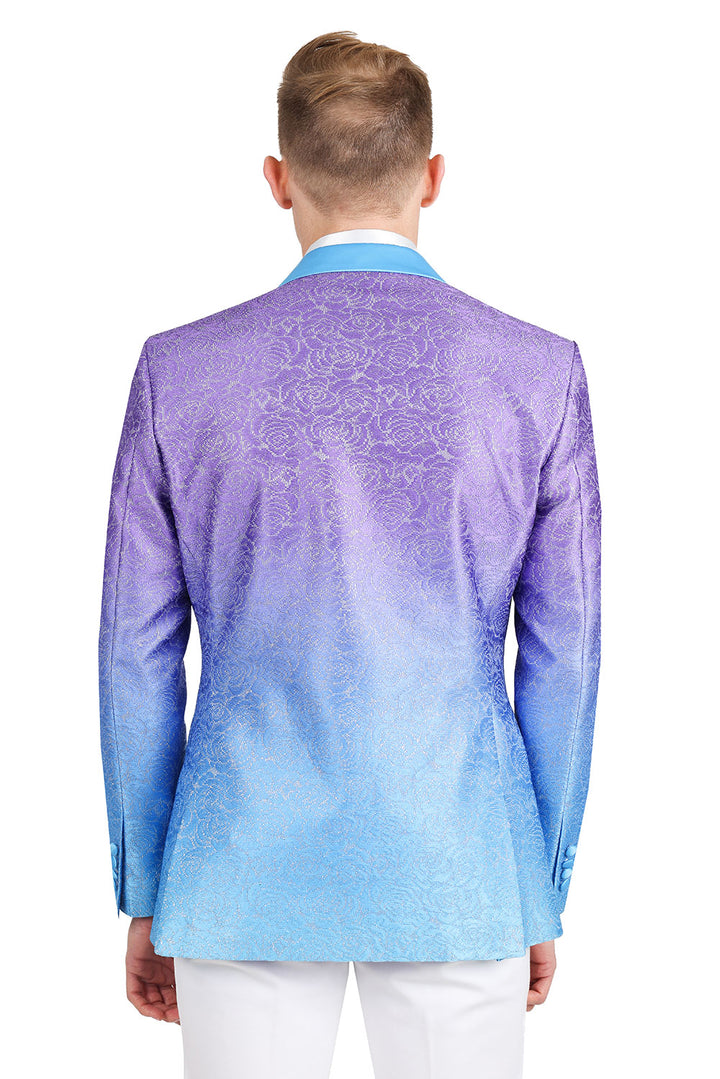 BARABAS Men's Two-Tone Floral Pattern Design Notched Blazer 3BL02 Neon