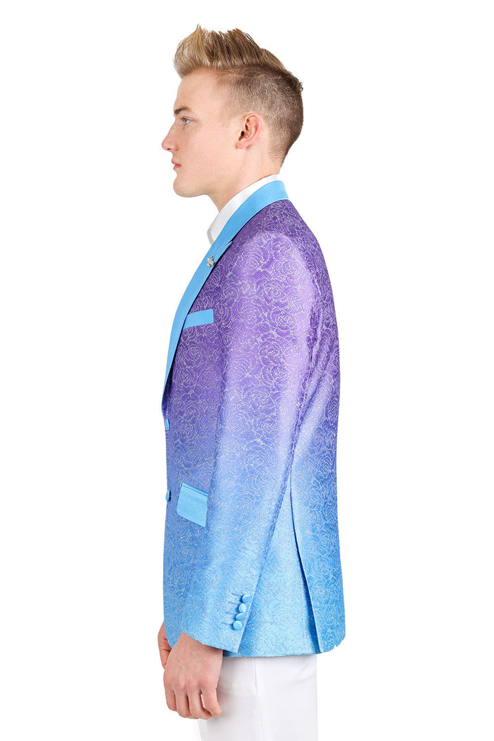 BARABAS Men's Two-Tone Floral Pattern Design Notched Blazer 3BL02 Neon