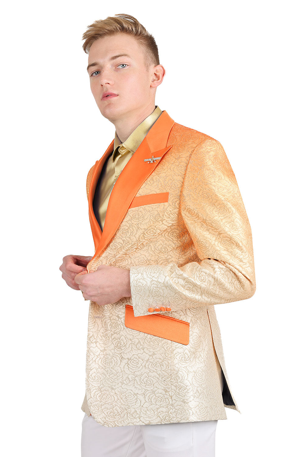 BARABAS Men's Two-Tone Floral Pattern Design Notched Blazer 3BL02 Orange