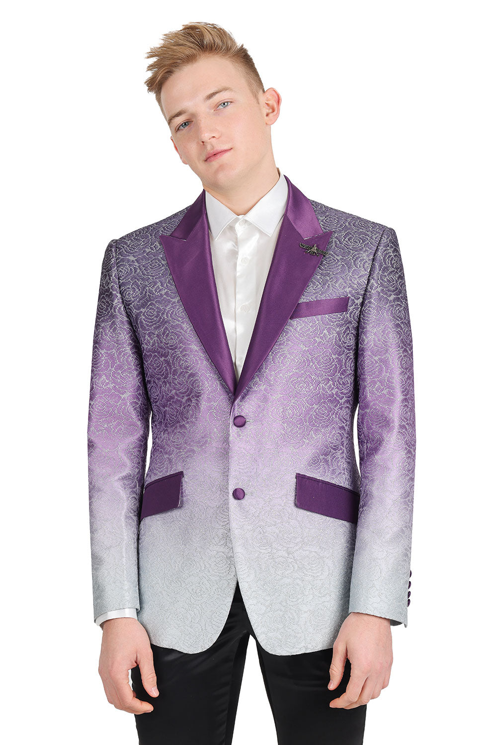 BARABAS Men's Two-Tone Floral Pattern Design Notched Blazer 3BL02 Purple