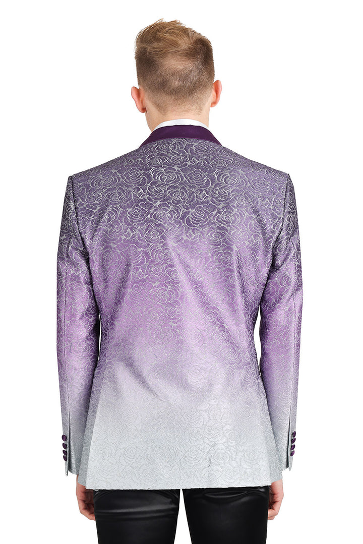 BARABAS Men's Two-Tone Floral Pattern Design Ntched Blazer 3BL02 Purple