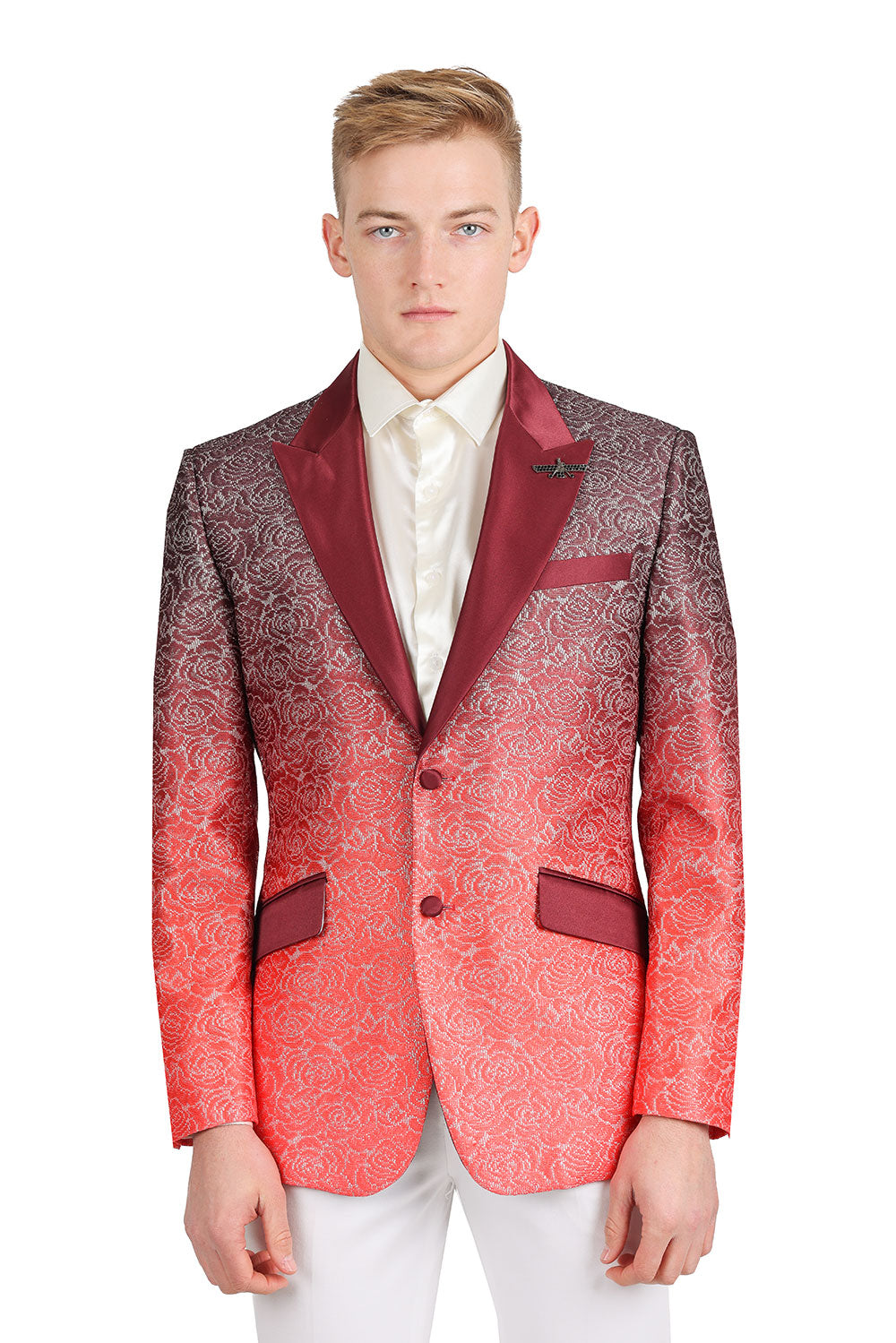 BARABAS Men's Two-Tone Floral Pattern Design Notched Blazer 3BL02 Red