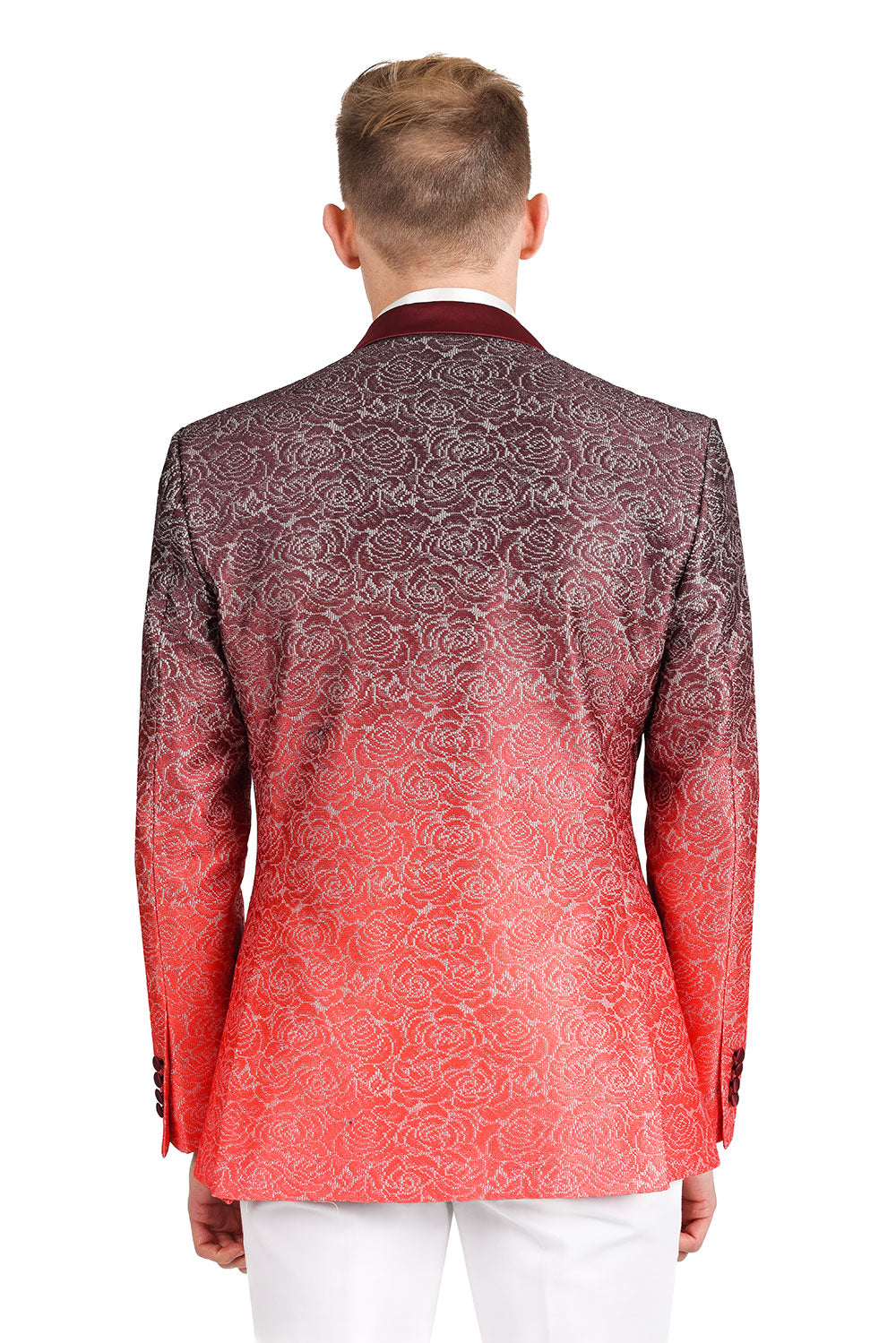 BARABAS Men's Two-Tone Floral Pattern Design Notched Blazer 3BL02 Red