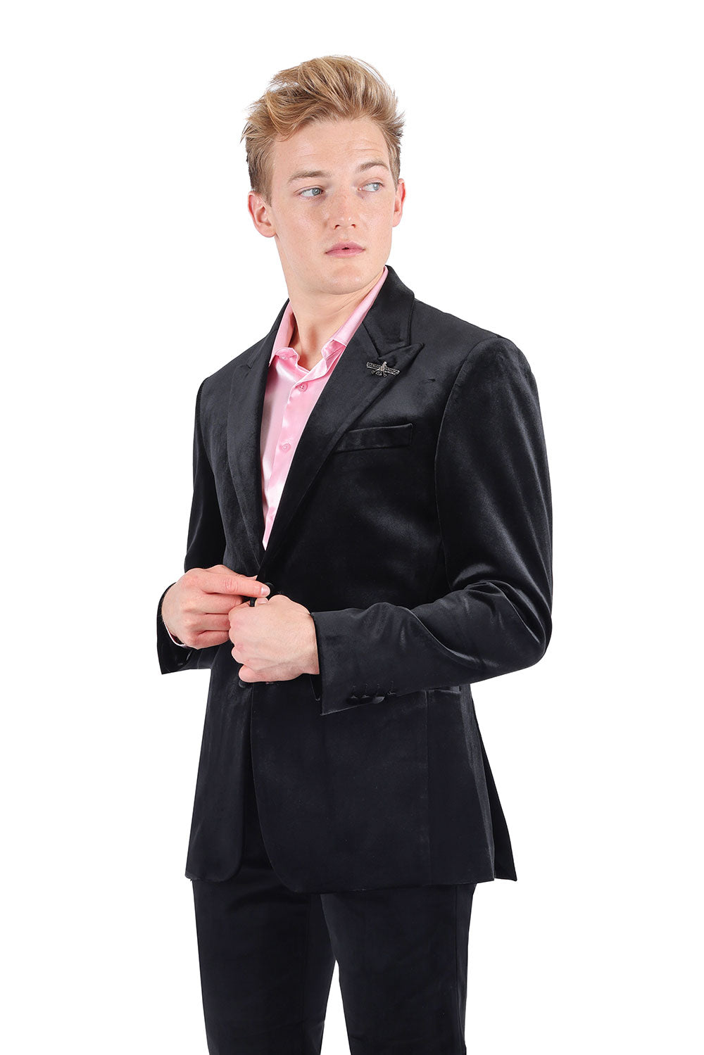 BARABAS Men's Velvet Shiny Finish Peak Lapel Blazer 3BL04 Black