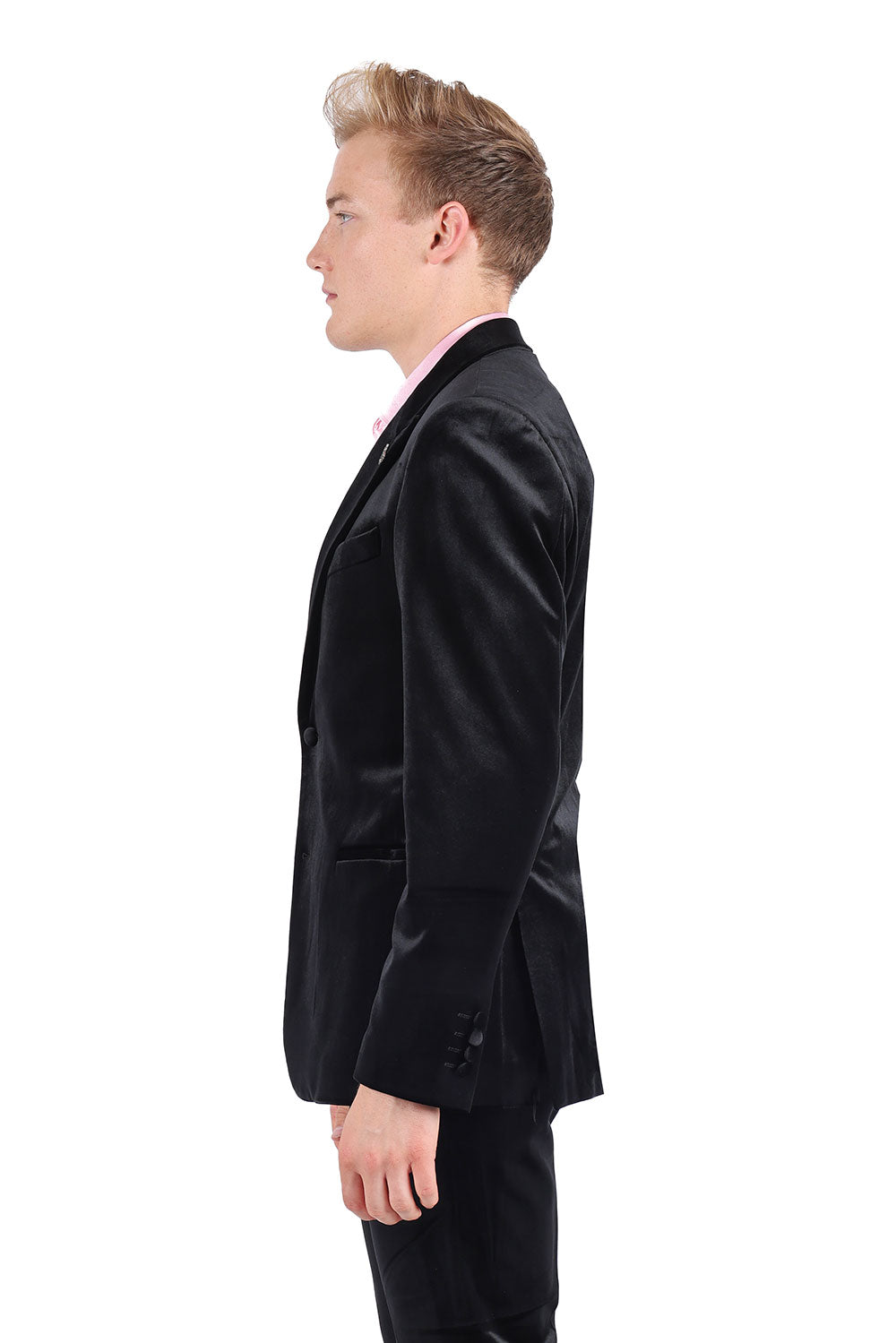 BARABAS Men's Velvet Shiny Finish Peak Lapel Blazer 3BL04 Black