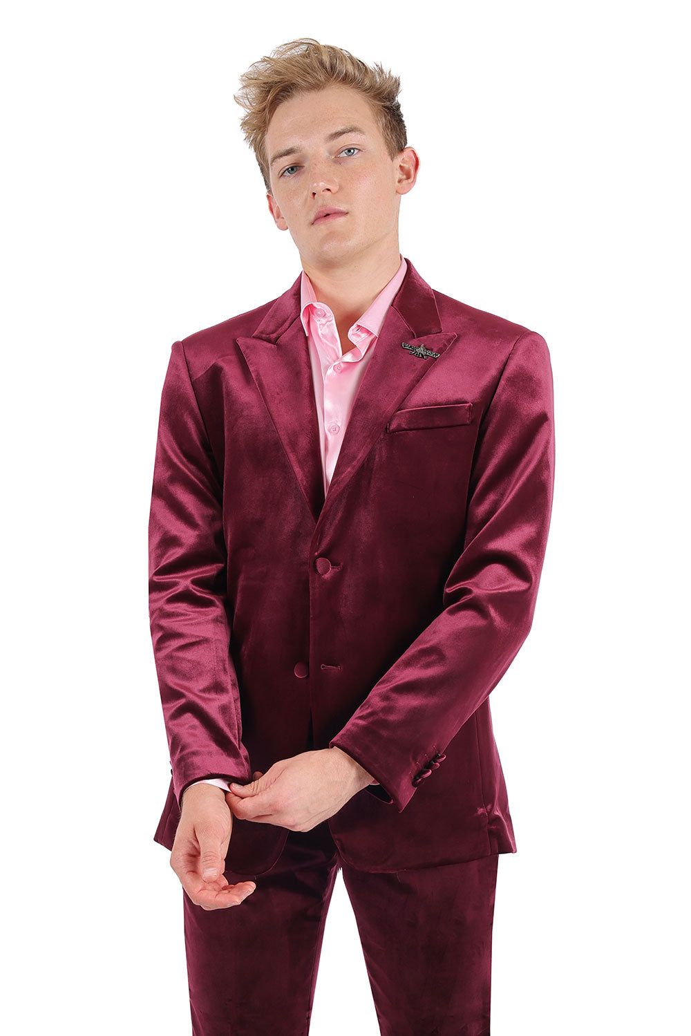 BARABAS Men's Velvet Shiny Finish Peak Lapel Blazer 3BL04 Burgundy