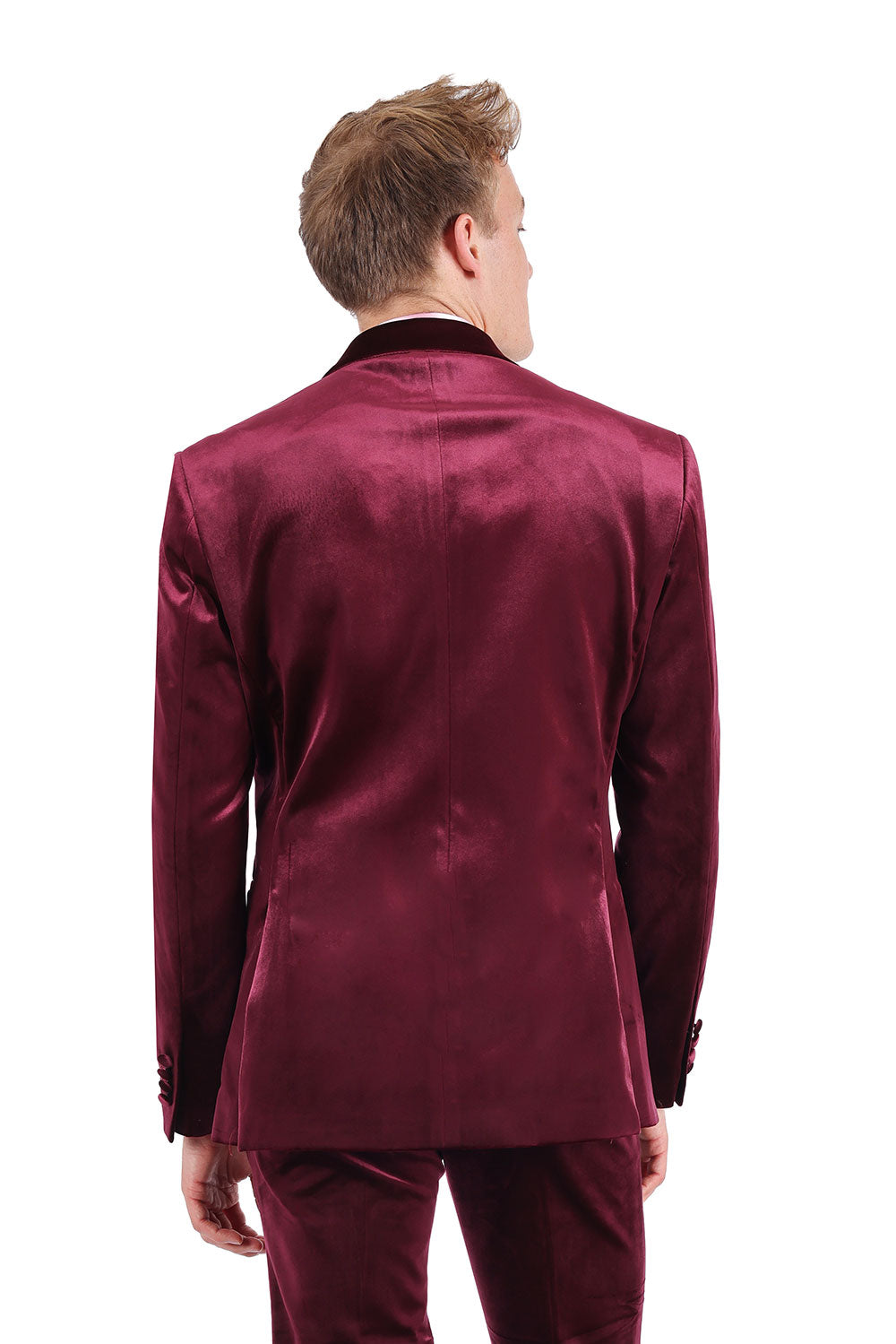 BARABAS Men's Velvet Shiny Finish Peak Lapel Blazer 3BL04 Burgundy