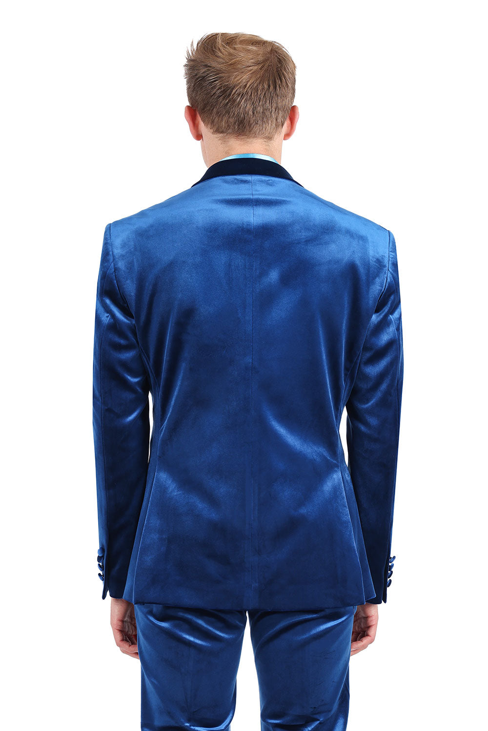 BARABAS Men's Velvet Shiny Finish Peak Lapel Blazer 3BL04 Blue