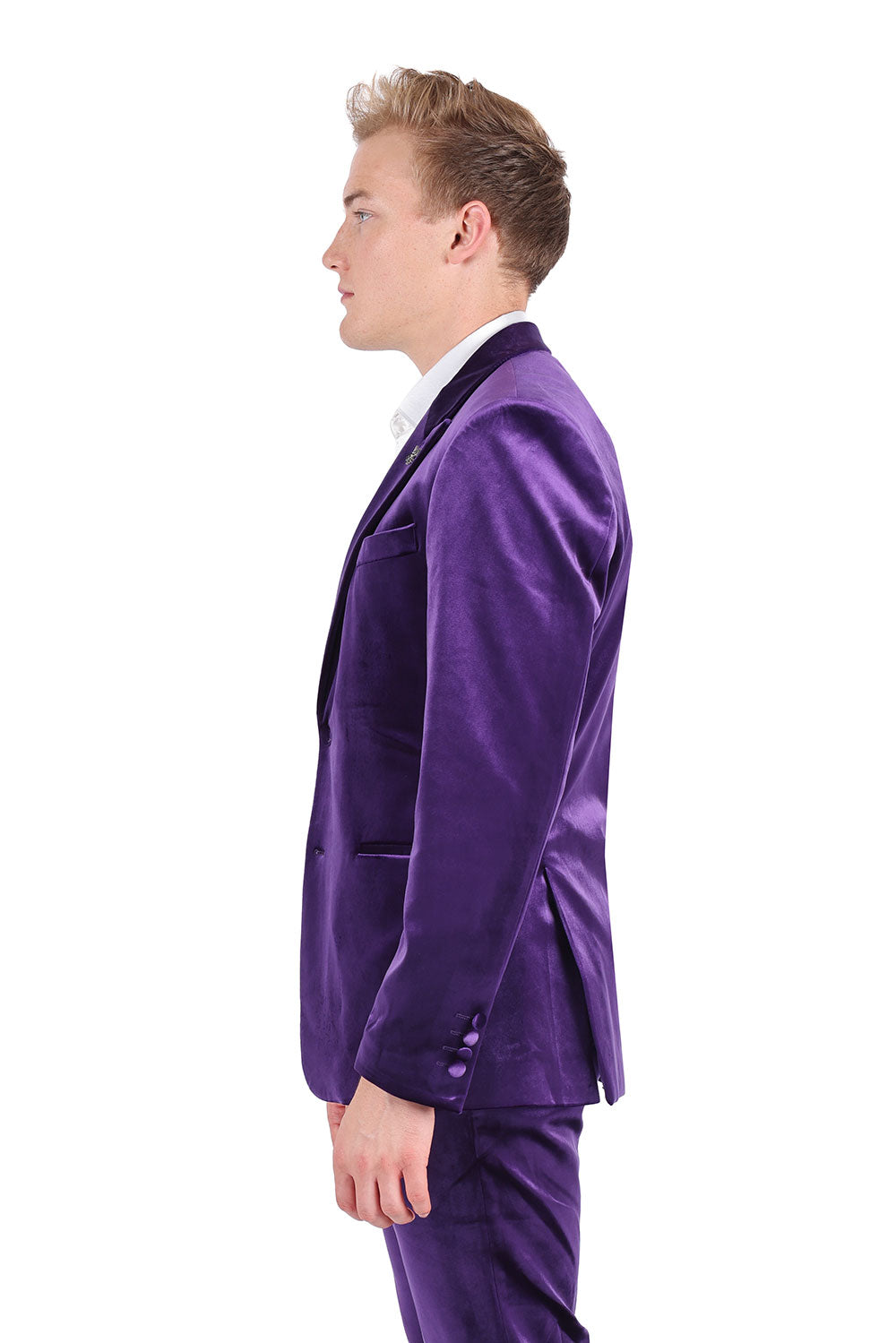 BARABAS Men's Velvet Shiny Finish Peak Lapel Blazer 3BL04 Purple