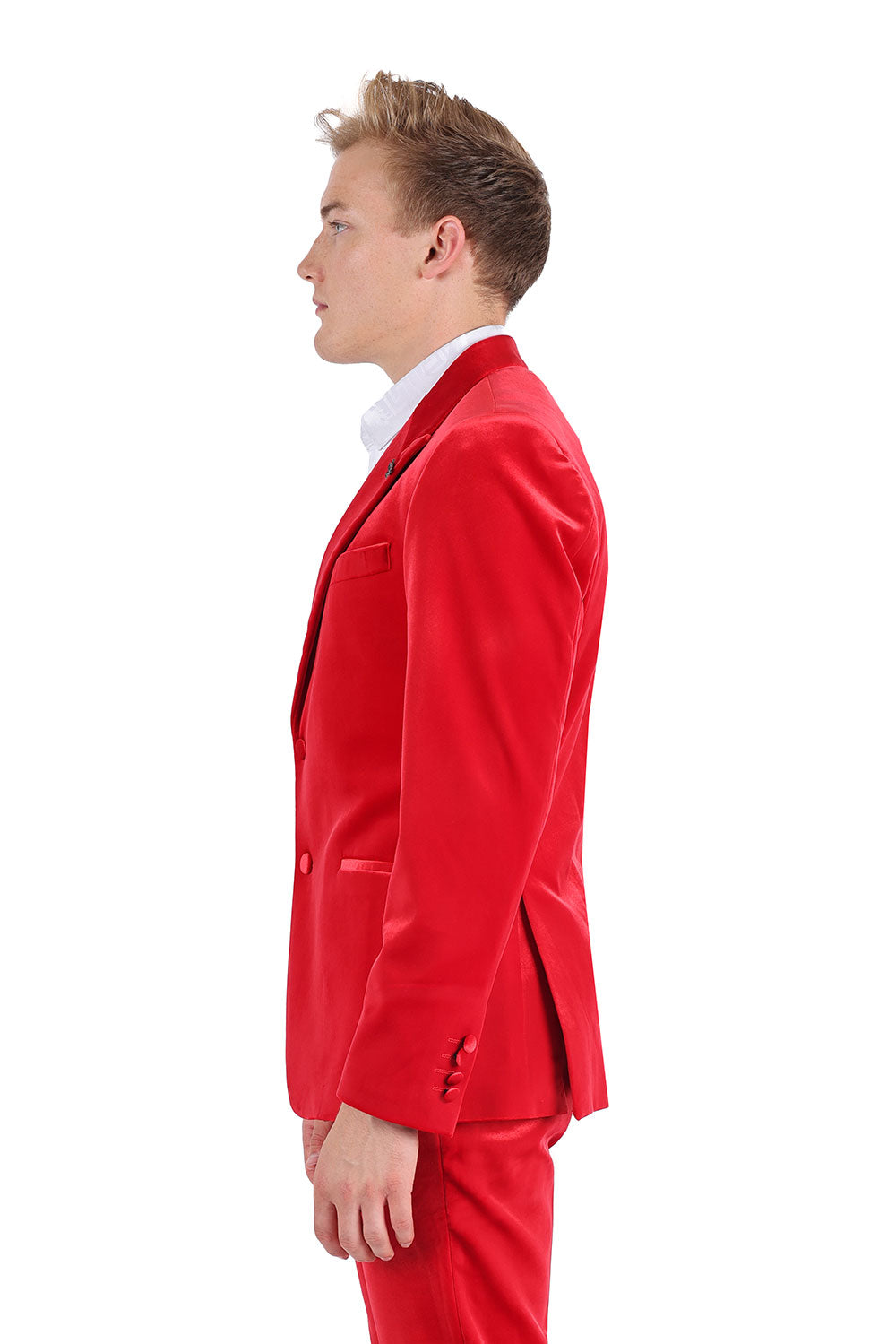 BARABAS Men's Velvet Shiny Finish Peak Lapel Blazer 3BL04 Red