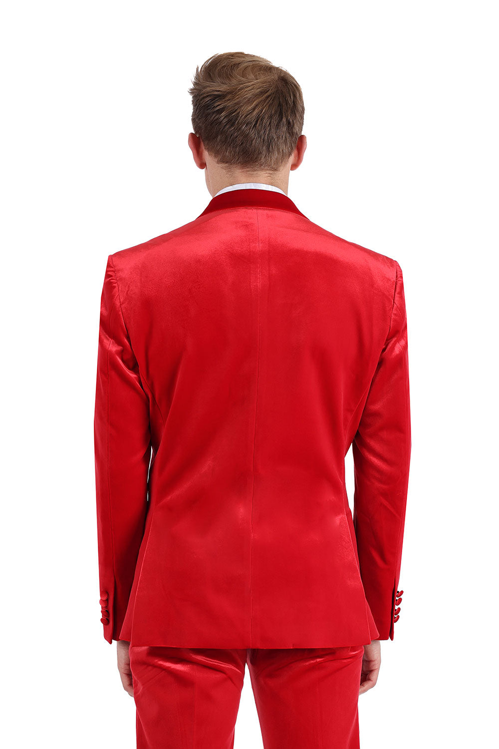 BARABAS Men's Velvet Shiny Finish Peak Lapel Blazer 3BL04 Red