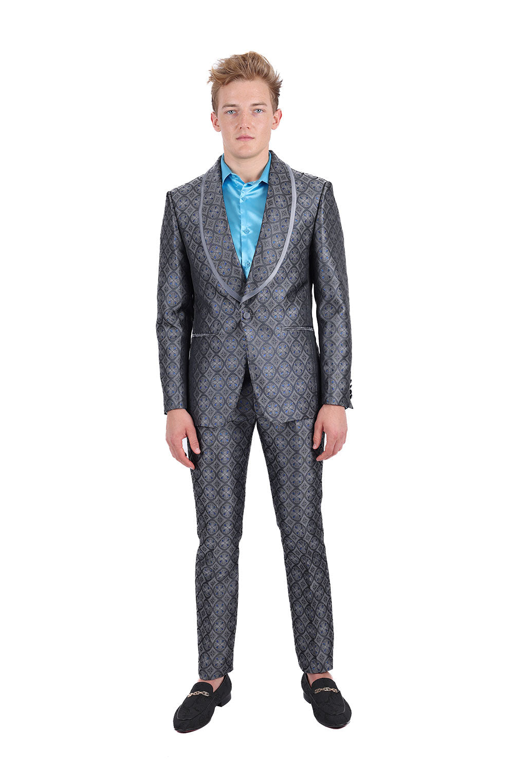 BARABAS Men's Premium Geometric Shawl Blazer 3BL05 Gray