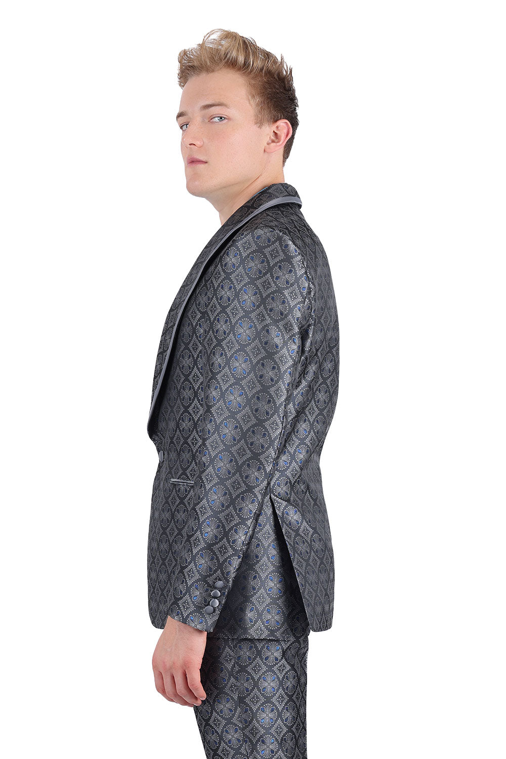 BARABAS Men's Premium Geometric Shawl Blazer 3BL05 Gray