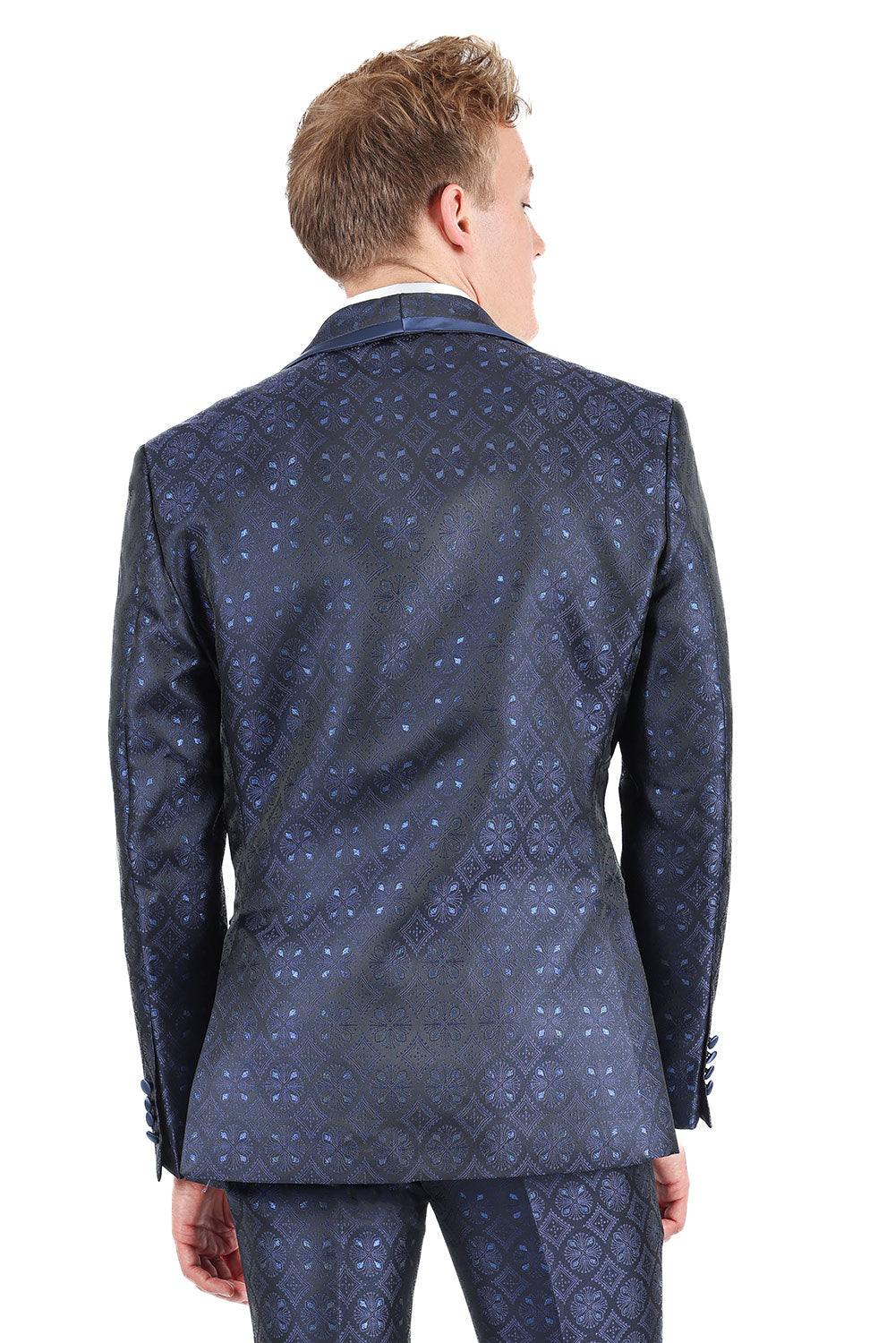 BARABAS Men's Premium Geometric Shawl Blazer 3BL05 Blue