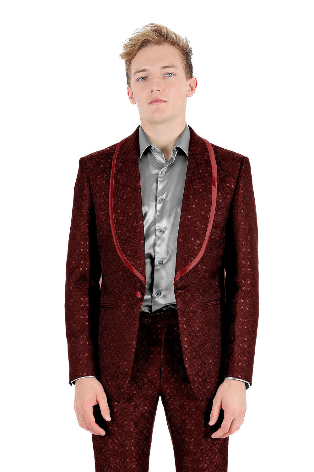 BARABAS Men's Premium Geometric Shawl Blazer 3BL05 Wine