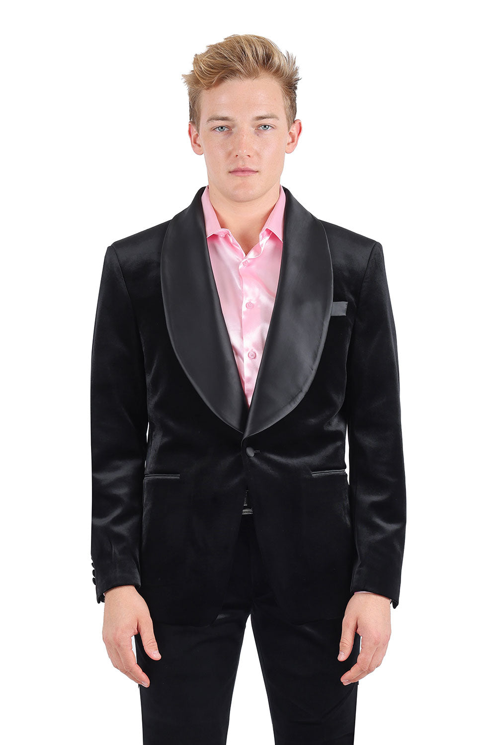 BARABAS Men's Velvet Shiny Finish Shawl Lapel Blazer 3BL06 Black