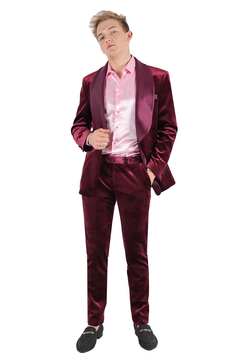 BARABAS Men's Velvet Shiny Finish Shawl Lapel Blazer 3BL06 Wine